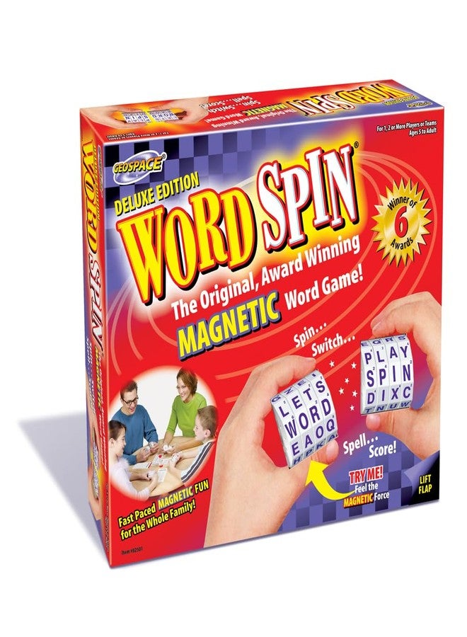 جيو سبيس لعبة Geospace Word Spin Deluxe Family Edition للكبار والصغار - لعبة الكلمات المغناطيسية الحائزة على جوائز مع 20 عجلة دوارة مغناطيسية، ومؤقت، ولوحة تسجيل النقاط - مثالية لحفلات أعياد الميلاد وليالي الألعاب الممتعة! - Image 4